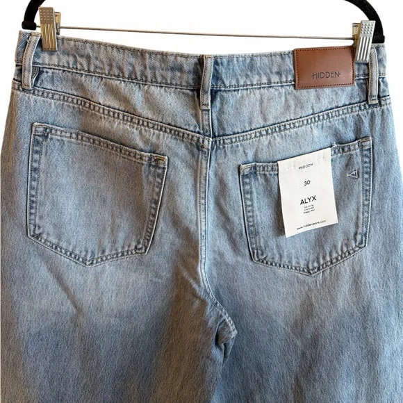 Hidden Baggy Jeans Size 30 Medium Wash High Rise Distressed Cuffed Hem NEW - Picture 9 of 14